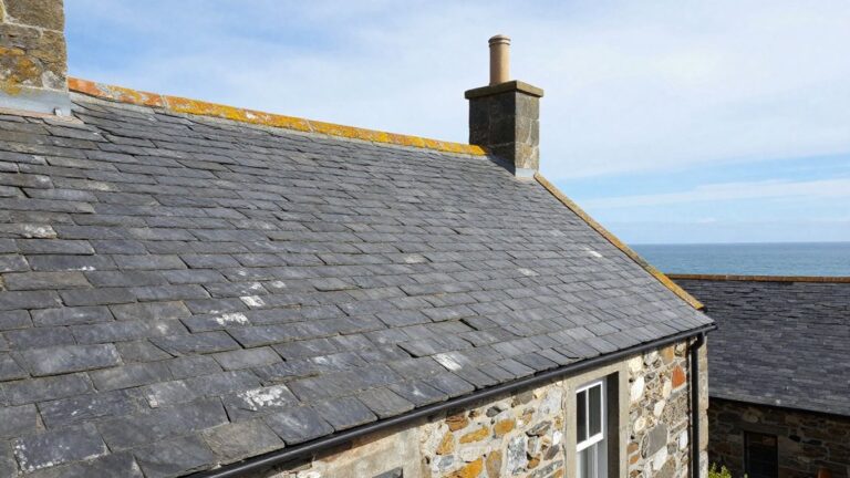 Heritage roof tiles in a Cornish village.